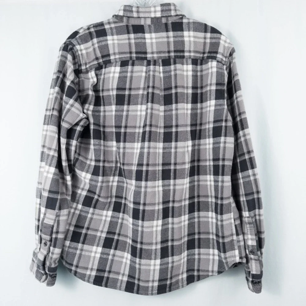 Eddie Bauer Mens Everyday Flex Flannel Plaid Button Down Shirt Large Gray Cotton